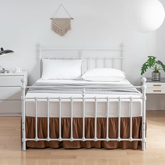 Bed Skirt King Size Ruffled Bed Skirts with Split Corners,14 Inch Drop Dust Ruffle Bed Skirt with Platform,Brown