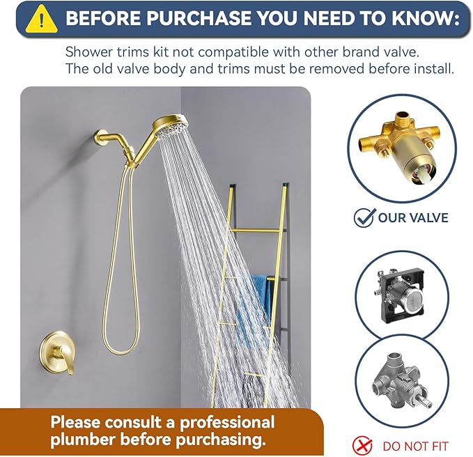 Shower Faucet Set with 7 Functions Handheld Shower Head Filter Shower Combo Set Shower System Shower Trim Kit Brushed Gold