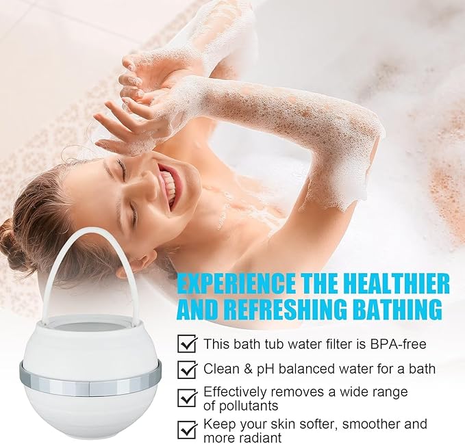 Bath Ball Filter - Removes Hundreds of Contaminants, Smoother, Skin BPA Free, 2,500 Gallons of Filtration, Purify Your Bathwater for Healthier Skin and Hair