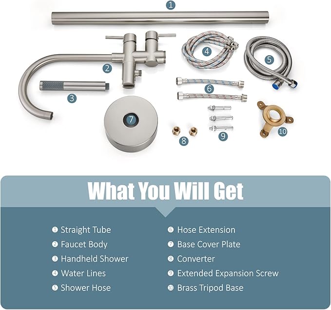 Aolemi Floor Mount Bathtub Faucet Freestanding Tub Filler Standing High Flow Shower Faucets Shower Mixer Taps, Swivel Gooseneck Spout with Cylinder Handheld Brushed Nickel