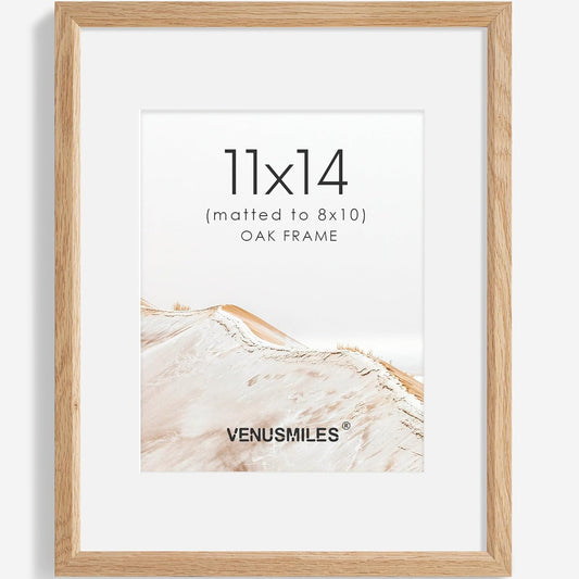 11x14 Picture Frame Natural Solid Oak Photo Frames with 8x10 Removable Mat Wall Hanging Large Handcrafted Frame with HD Plexiglass Wall and Tabletop Display Large Poster Frame
