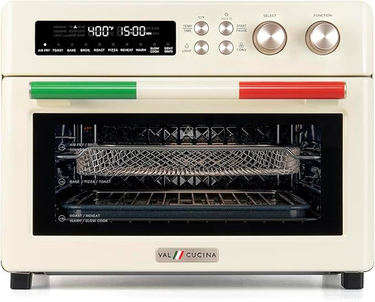 VAL CUCINA Air Fryer Toaster Oven Combo 10-in-1 Countertop Oven with Graphene Heating and True Convection, Non-Toxic Enamel Interior, Bake 12" Pizza, 6 Slices Toast, with Enamel Baking Pan Easy Clean