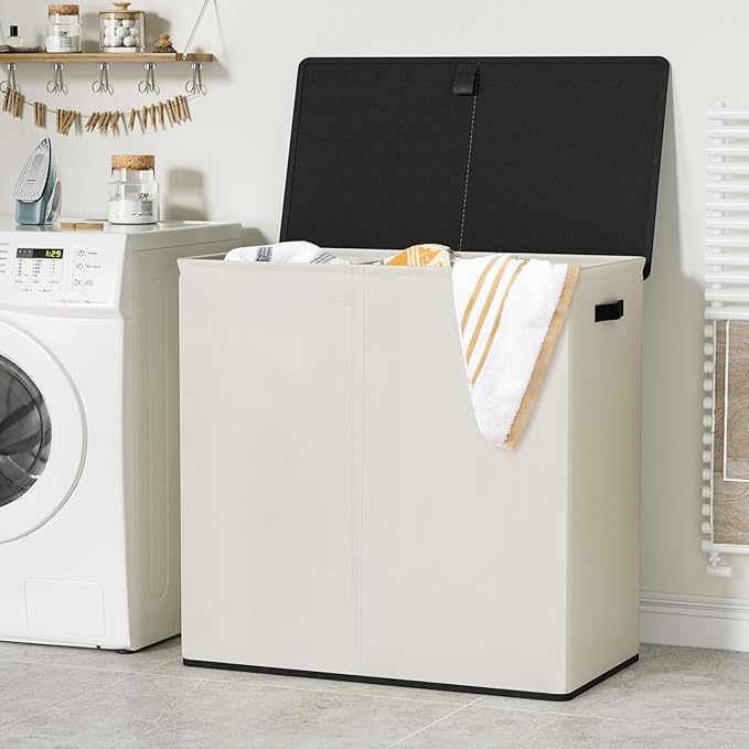 WOWLIVE Laundry Hamper with Lid,180L Large Laundry Basket 3 Section with Removable Washing Bags,Collapsible Waterproof Dirty Clothes Hamper for Laundry Room Bathroom Dorm,Beige