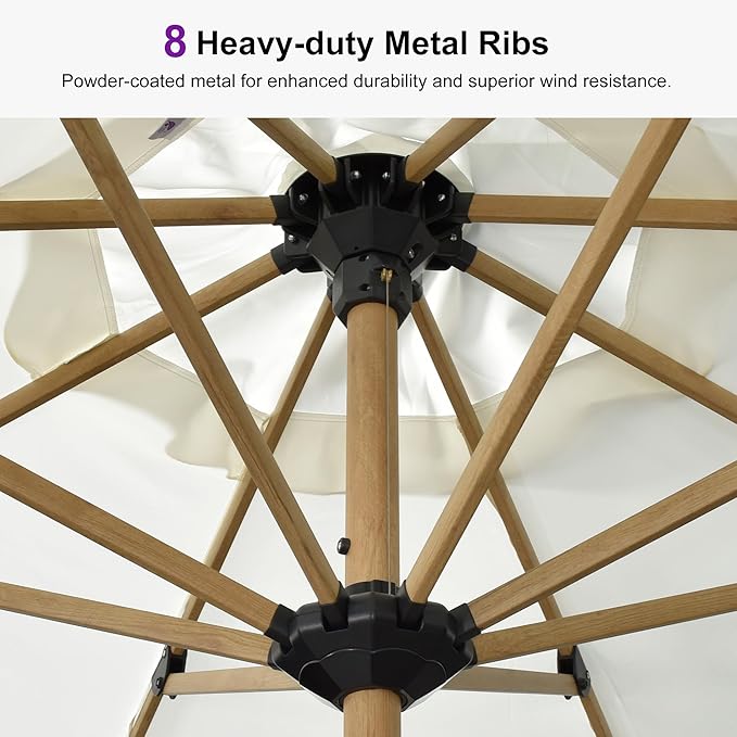 PURPLE LEAF 11 Feet Patio Umbrella Outdoor Table Umbrella Round Aluminum Market Umbrella with 8 Sturdy Ribs & Crank Commercial Outdoor Umbrellas for Garden Deck Patio, Cream