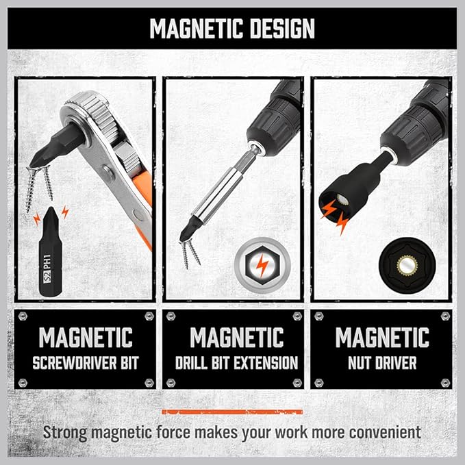 HORUSDY 47Pcs Nut Driver Set SAE and Metric, Impact Magnetic Nut Driver for impact drill, Socket Adapters, Screwdriver Bit Set, Cr-V Steel 1/4" Hex Shank Quick Change,with Storage Case