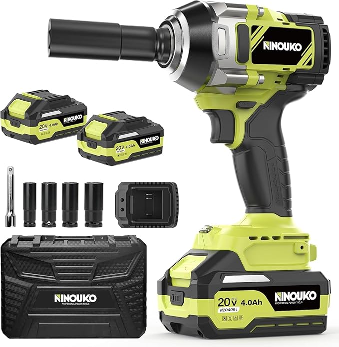 1/2 inch Impact Wrench 1000N.m (740 ft-lbs) with 2 x 4.0Ah Battery and Charger, Brushless Electirc Impact Driver Bsttery Powered High Torque Impact Gun for Home, Car, and Truck Use