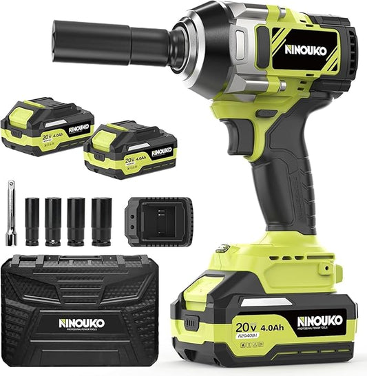 1/2 inch Impact Wrench 1000N.m (740 ft-lbs) with 2 x 4.0Ah Battery and Charger, Brushless Electirc Impact Driver Bsttery Powered High Torque Impact Gun for Home, Car, and Truck Use