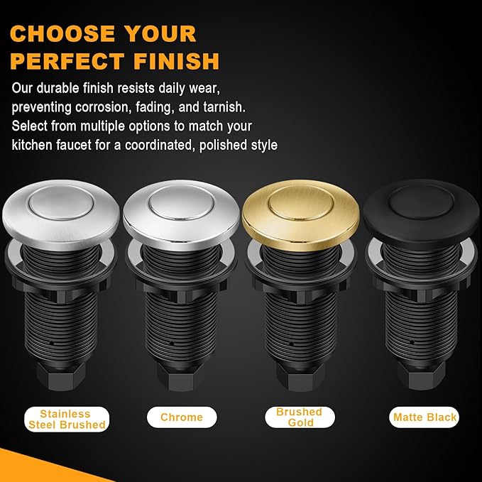 Garbage Disposal Air Switch Kit - UL Certified Sink Top Switch with Long 3.5" Brass Button by UHOUSING, Complete All-in-One Kit for All Disposals (Stainless Steel Brushed)