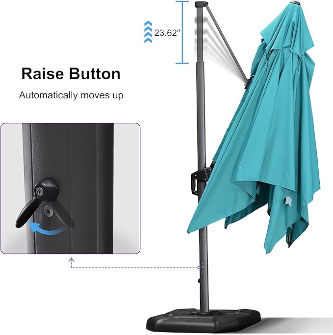 PURPLE LEAF 11.5' X 11.5' Telescopic Patio Umbrella Outdoor Cantilever Umbrella Square Up Down Lifting Offset Umbrella with 360-degree Rotation for Garden Deck Pool Patio Turquiose