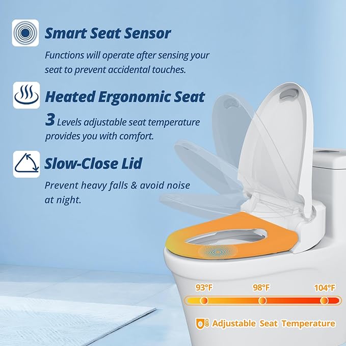 R FLORY Electric Bidet Toilet Seat Elongated Heated Toilet Seat with Bidet Slow Close Lid, Remote Control, Air Pump Flushing, Adjustable Self-Clean Nozzle, Instant Warm Water, Air Dryer, Night Light