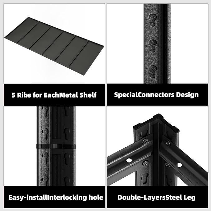 5-Tier 55" W x 24" D x 84" H Garage Shelving 3000LBS Storage Shelves Heavy Duty Metal Shelf Unit Adjustable Basement Industrial Storage Racks