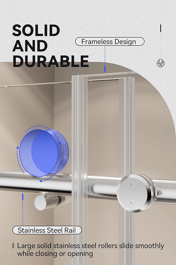 Frameless Tub Shower Door 56"-60" W X 59" H,Shower Doors for Bathtub,Sliding Door with 5/16" (8mm) Clear Tempered Glass,Silent Soft-Close Design,Stainless Steel Hardware,Sturdy Bathroom Door,Silver