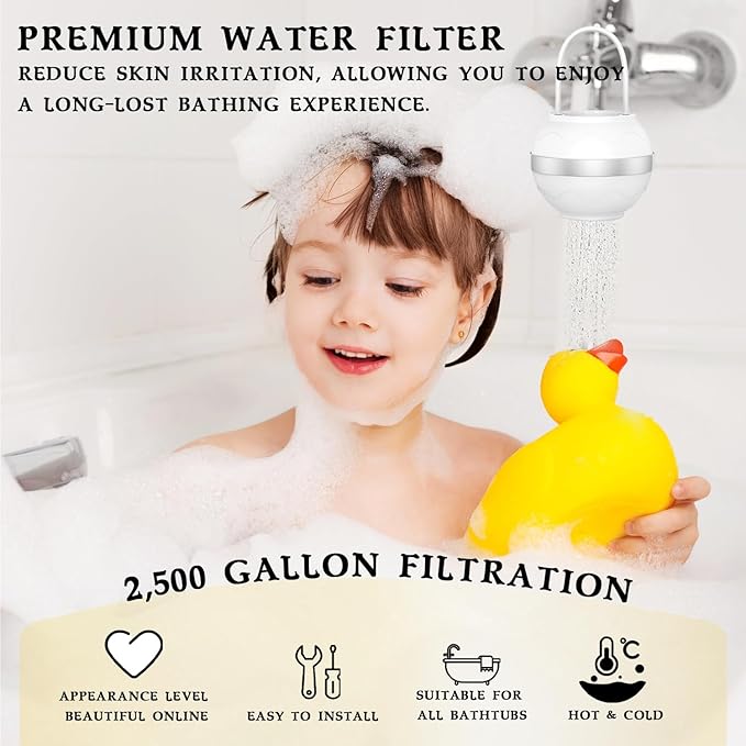 Bath Ball Filter,Bathtub Filter for Tub Faucet,8 Stages Bath Filter,BPA Free,Removes Hundreds of Contaminants,Purify Your Bathwater for Healthier Skin and Hair(2 Filter Cartridges)