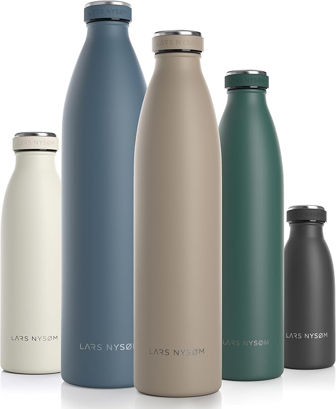 LARS NYSØM Stainless Steel Insulated Water Bottle 12oz 17oz 25oz 34oz 51oz | BPA-free Insulated Thermo Flask for Hot and Cold Beverages | Leakproof Drinking Bottle (Greige, 34oz)