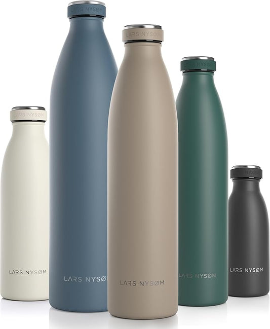 LARS NYSØM Stainless Steel Insulated Water Bottle 12oz 17oz 25oz 34oz 51oz | BPA-free Insulated Thermo Flask for Hot and Cold Beverages | Leakproof Drinking Bottle (Greige, 34oz)