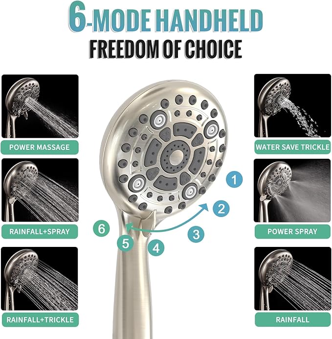 SR SUN RISE Shower System: 12 Inch Rainfall Shower Head with Handheld Combo Set - Slide Bar Bathroom Shower Faucet Set Wall Mounted (Valve and Trim Kit Included) - Brushed Nickel