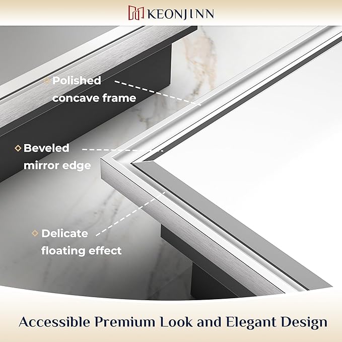 Keonjinn 30 x 32 Inch Silver Bathroom Medicine Cabinets with Mirror Aluminum Alloy Frame with Beveled Edges Recessed or Surface Wall-Mounted Metal Framed Medicine Cabinet for Bathroom Vanity