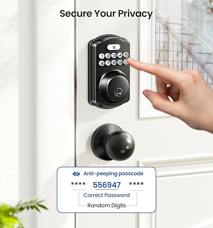 Veise Keyless Entry Door Lock with 2 Knobs, Electronic Backlit Keypad Deadbolt with Handle Set, Auto Lock, One-time Codes, Smart Deadbolt for Front Door, Easy Installation, Matte Black
