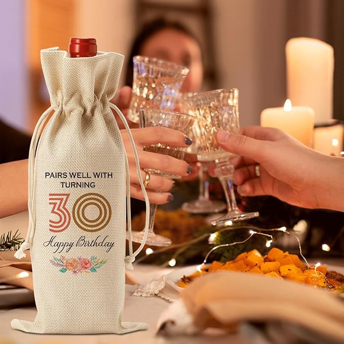 Funny 30th Birthday Gifts for Her Women Men Wine Bag, Happy Anniversary 30th birthday Party Decorations for Her Him Wine Bags, 30 Year Old Birthday Gifts for Women Men Wine Bottle Bag
