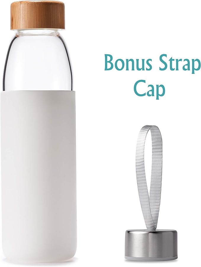 veegoal Glass Water Bottles 25 Oz Borosilicate with Bamboo Lid, BPA-FREE, Non-Slip Silicone Sleeve, and Stainless Steel Leak Proof Lid - Reusable Glass Bottle for Men and Women