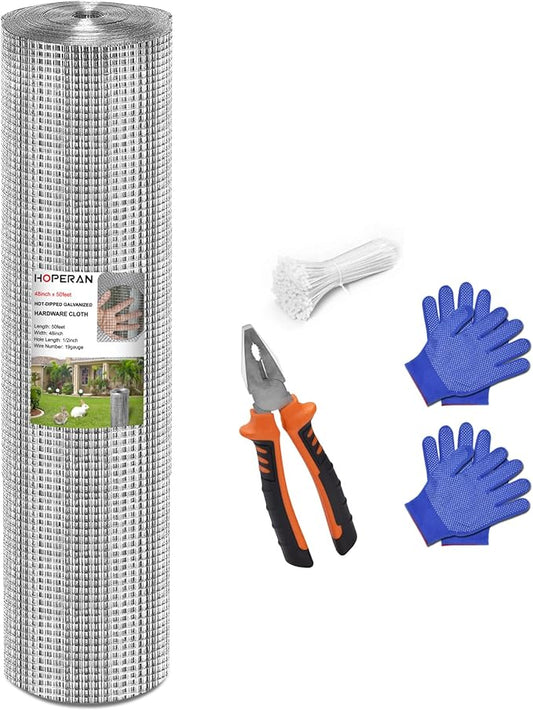 HOPERAN Hardware Cloth 1/2 Inch 48 x 50 ft - 19 Gauge Chicken Wire Fencing, Galvanized Wire Mesh Roll, Welded Wire Fence, Chicken Coop Wire Fence Gopher Wire Rabbit Wire Poultry Netting Cage