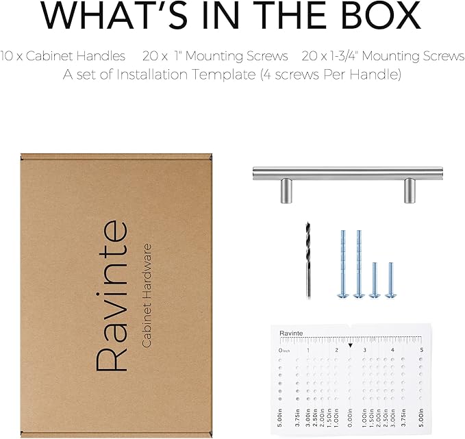 Ravinte 10 Pack | 6-3/10" Cabinet Pulls Brushed Nickel Stainless Steel Kitchen Cupboard Drawer Pulls Cabinet Handles 6-3/10 Inch Length，4 Inch Hole Center with Mounting