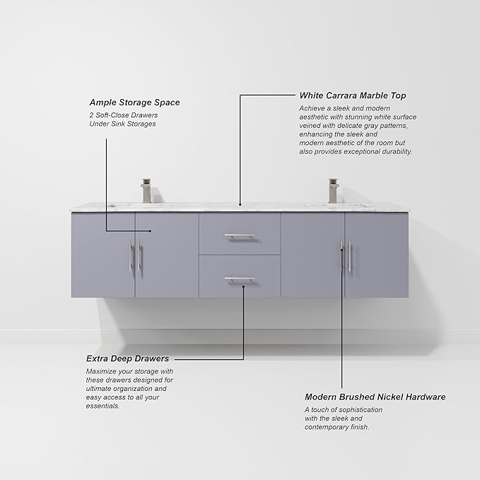 Sonoma 72 in. x 22 in. D Dark Grey Double Bath Vanity Cabinet Without Countertop