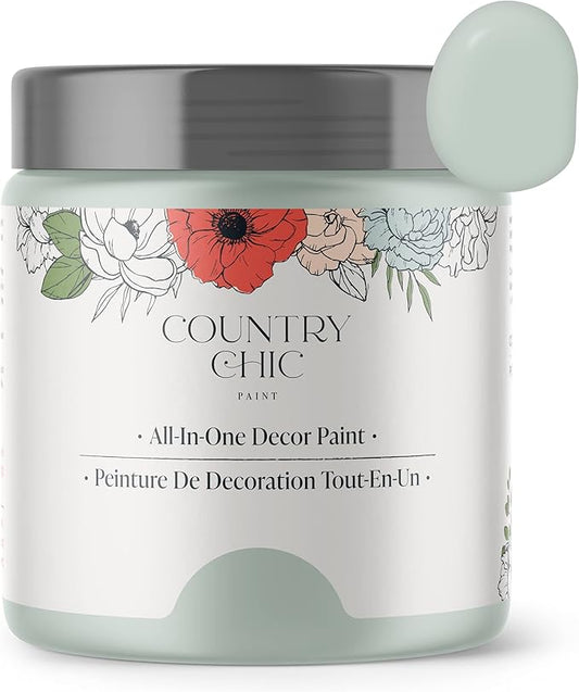 Country Chic All-in-One Chalk Paint for Furniture, Cabinets, Home Decor, Eco-Friendly, Matte Finish, Built-In Primer & Top Coat for Wood, Metal - No Wax Needed (Happy Hour (Mint Green), Sample (4 oz)) -