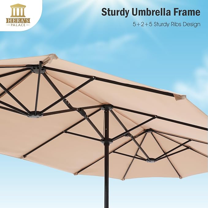 HERA'S PALACE 13 ft Rectangle Patio Umbrellas Large Outdoor Umbrella with Crank Powerful UV Protective Table Umbrella Outdoor Patio for Backyard, Pool, Garden, Deck