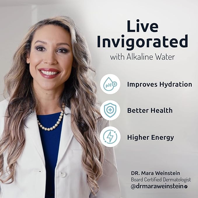 Invigorated Water pH Vitality Alkaline Water Filter Pitcher for Drinking Water, Stainless Steel, 1.9L, White