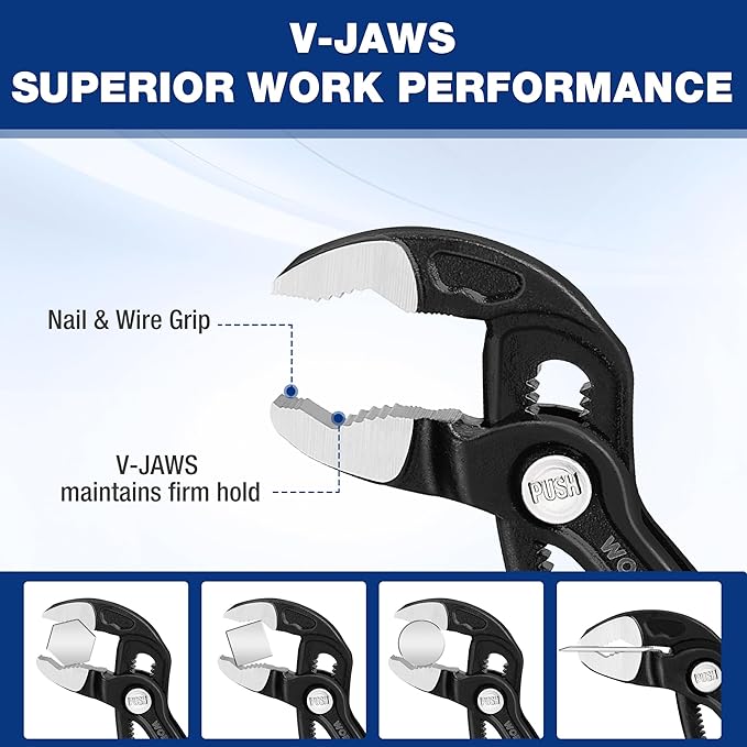 WORKPRO Groove Joint Pliers, 7" Water Pump Pliers, Upgraded 42mm Wide Opening Slip Joint Plier, V-Jaw Tongue and Groove Plier for Home and Industrial Repair, CR-V, Dual Serrated, Quick Adjustable