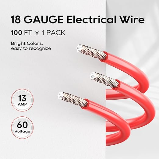 TOPDC 18 Gauge Electrical Wire Combo, 100FT Automotive Wire, Copper Clad Aluminium, Red Hook up Wire Kit for Car Audio,Automotive Wiring,LED Lighting,etc