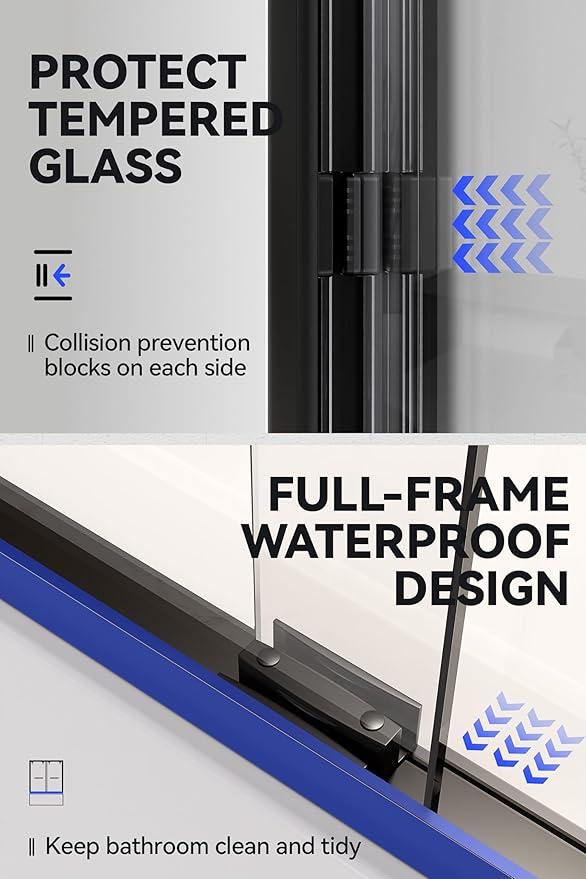 55"-59" Bathtub Double Sliding Doors,Semi-Frameless Water Repellent Tub Door, Bypass Bathtub Shower Door with 5/16"(8mm) SGCC Clear Tempered Glass, Explosion-Proof Film, Stainless Steel Hardware