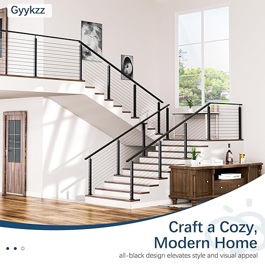 Economical 36" Stair Cable Railing Post Fit 28-38 Degree Stairway, Stainless Steel T304 Deck Post for Stair Railing System, Upgraded Black Powder Coated Wire Metal Post for Satir Indoor Outdoor