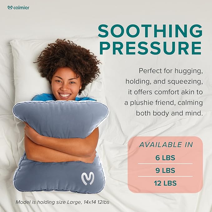 Calmier - 12 lb Sensory Weighted Pillow - Glass Bead Filled Hug Pillow - Ultra Plush Cozy Weighted Pillows for Adults and Kids - Child Sensory Pillow - Weighted Lap Pad (Light Grey - Minky, 12 LBS)