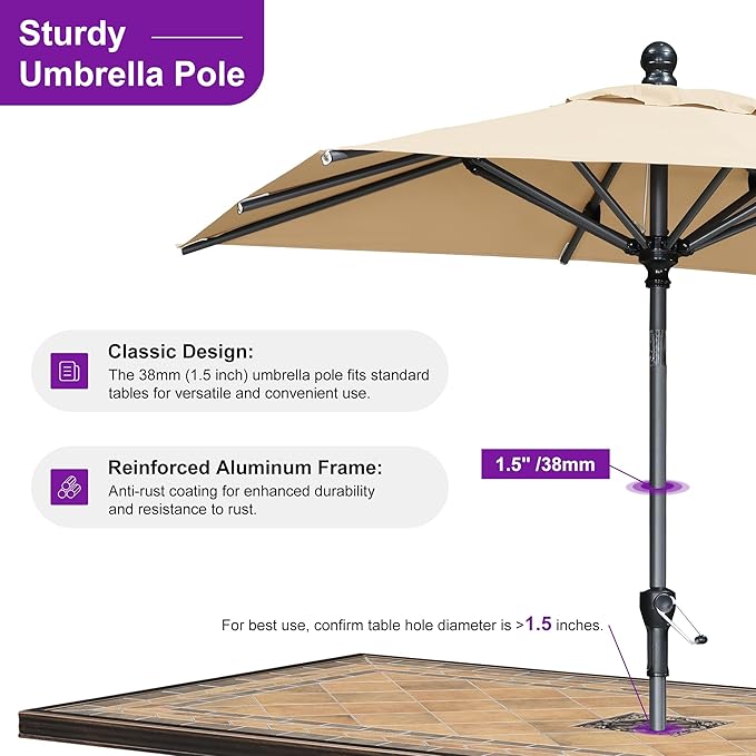 PURPLE LEAF 6' x 4' Rectangular Patio Umbrella Outdoor Table Umbrella Aluminum Frame Market Umbrella Sun Umbrella with 8 Sturdy Ribs & Tilt for Garden Deck Lawn & Pool Beige