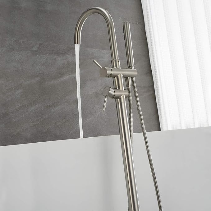 Freestanding Tub Filler Bathtub Faucet Brushed Nickel Floor Mounted Faucets with Handheld Shower