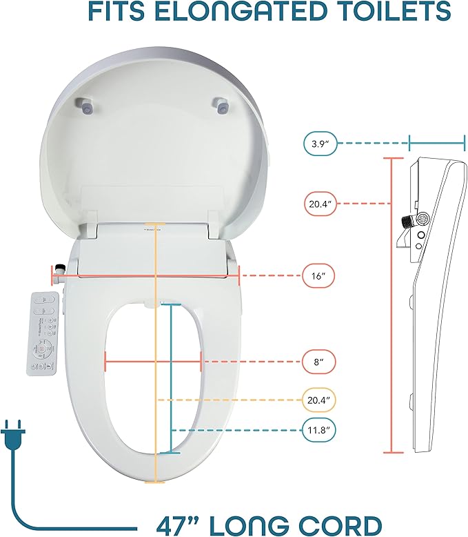 BidetMate 3000 Series Electric Toilet Seat Bidet with Unlimited Heated Water, Remote, and Adjustable Warm Air Dryer - Adjustable and Self-Cleaning - Fits Elongated Toilets