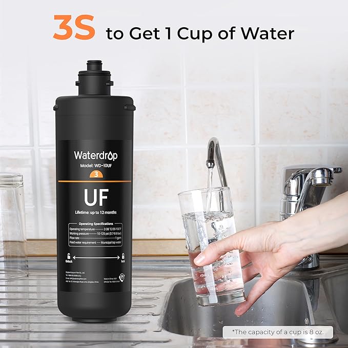Waterdrop 10UF Under Sink Water Filter, Replacement for Waterdrop WD-TSA-UF 3-Stage Ultra-Filtration Under Sink Water Filter System, 1 Pack