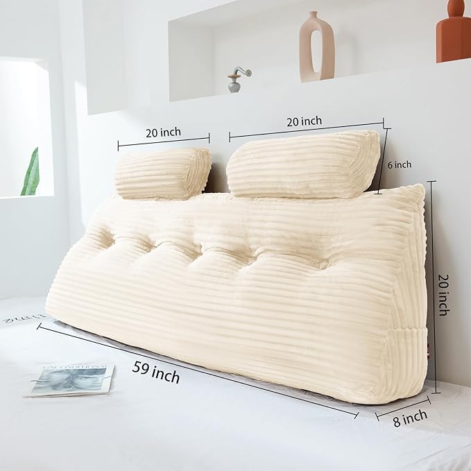 Headboard Wedge Pillow with 2 Pack Neck Roll Pillow Large Headboard Pillow Queen Wedge Pillow Headboard Soft and Supportive Bed Rest Reading Pillows for Sitting in Bed with Removable Cover