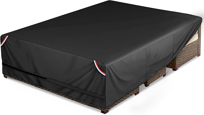 KylinLucky 136"x74" Heavy Duty Waterproof Patio Table Cover - All-Weather UV Protection Outdoor Furniture Cover with Air Vents & Adjustable Straps for Rectangular Dining Set, Black