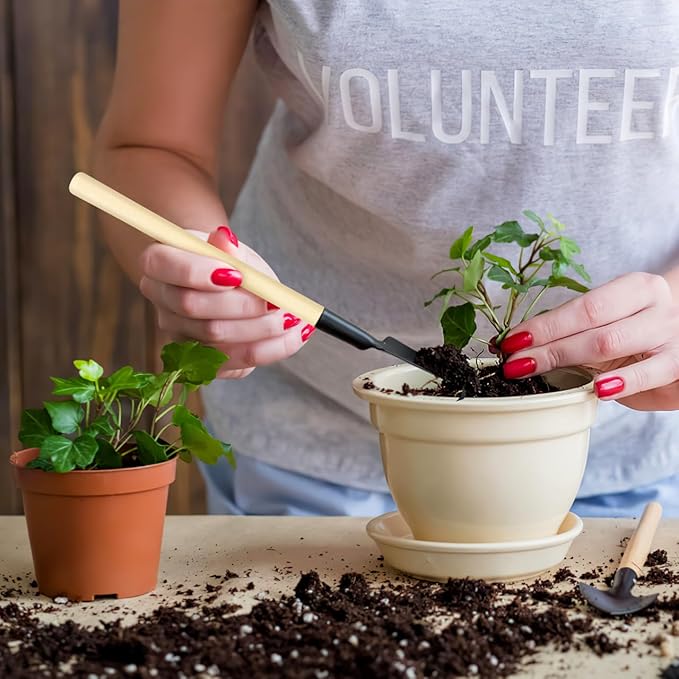 Garneck 8 Sets Mini Gardening Tools with Metal Rake Trowel and Shovel - Succulent Potting Planting Kit for Indoor - Small Gardening Tools for Cultivating Weeding Transplanting