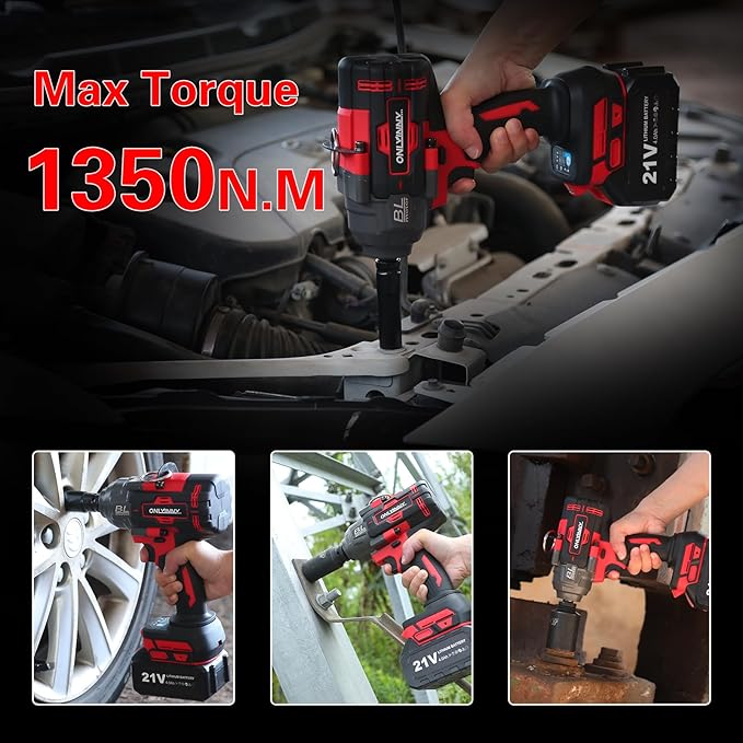 1350N.m(996Ft-lbs) Cordless Impact Wrench 1/2, 3300RPM High Torque Impact Gun, with 4-Mode Speed, 2 Battery & Charger, 5 Sockets 8 Drill 6 Screws, Electric Impact Wrench for Car/Truck/RV/Mower