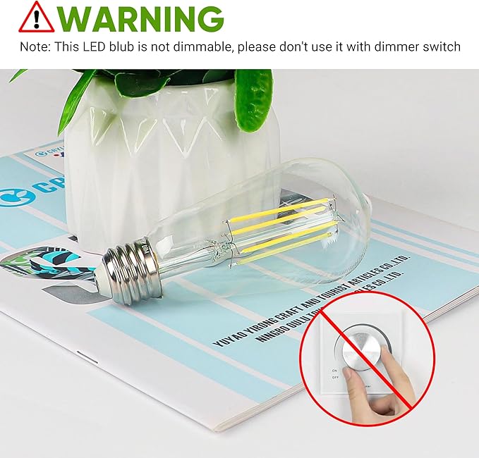 LED Edison Light Bulbs E26 Standard Base, Vintage 6W LED Bulbs, St58 5000K Cool White Bright Filament Bulbs with CRI 85+, 900LUM, Non-Dimmable, Clear Glass, Pack of 4