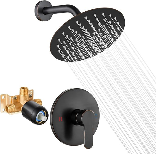 Airuida Shower Faucet Set,8 Inch Round Rainfall Shower Head,SUS304 Stainless Steel Single Handle Shower Trim Kit,Wall Mount Bathroom System with Male Threads Valve Oil Rubbed Bronze