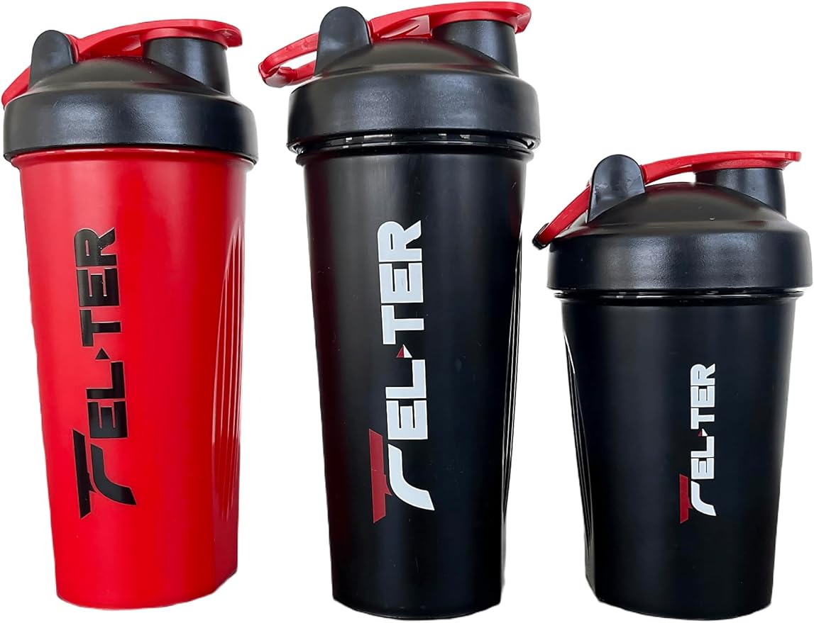 Protein Shaker Bottle – Shaker Bottle for Protein Mixes and Supplement Shakes, Protein Shaker Cup, Stainless Steel Shaker Ball Wire Whisk (Black, 24 - Ounce)