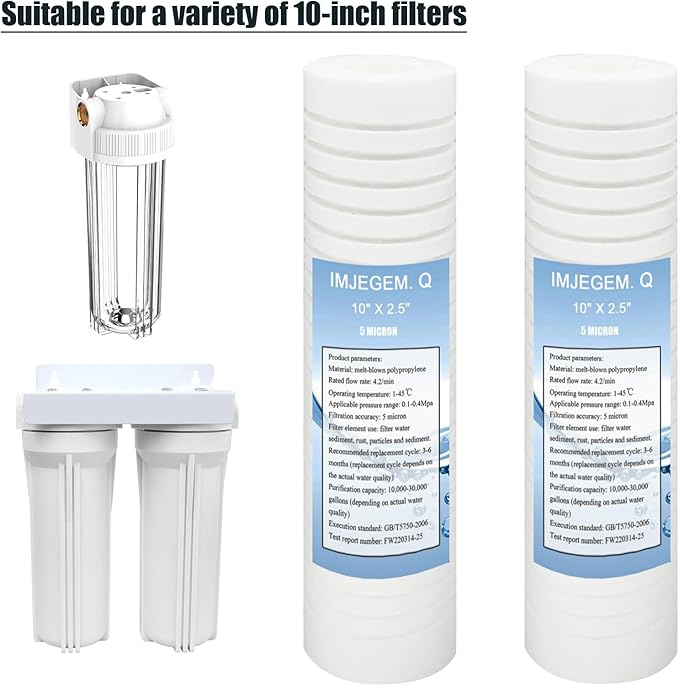 5 micron water filter 10 x 2.5 sediment filter,Be suitable for sediment filter for well water,Reduces sediment, sand, soil, silt and rust and is suitable for standard filter housing. (2 pack)