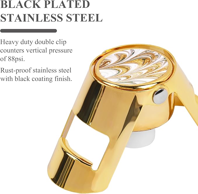 LIZIMANDU Champagne Stopper, Stainless Steel Bottle Plug Sealer for Sparkling Wine, Superior Leak,keeps Wine, Champagne, Prosecco, Cava, and Sparkling Wine fresh longer(1-Gold Splash Ink)