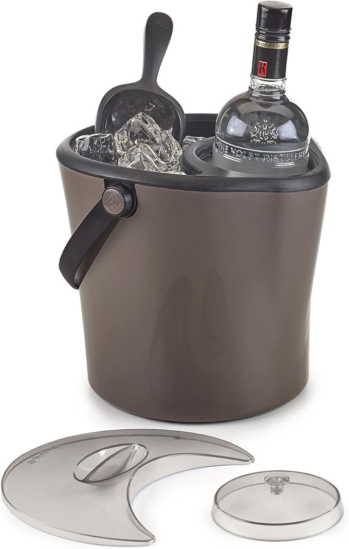 Polder Chill Station – Combined ice bucket and bottle chiller, Separate cooling sleeve keeps bottle chilled and ice pure, Double wall insulated, Ice scoop included
