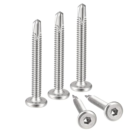 uxcell Hex Socket Self Tapping Screws, #10 x 1-3/4" 410 Stainless Steel Sheet Metal Flat Head Drilling Screw 50pcs, Silver